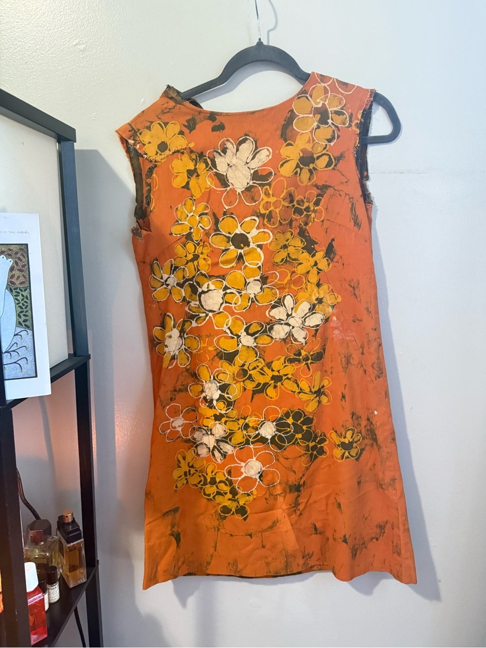 Vintage Orange Floral Sleeveless Shift Dress 1960s